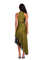 Walvia Satin Lace Sleeveless Midi Dress In Green