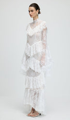 Floral Lace Ruffled Maxi Dress In White