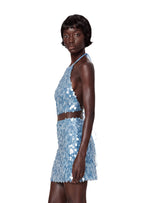 Kahale Open Back Sequined Halter Top In Blue
