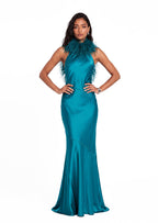 Walden Feather Collar Satin Maxi Dress