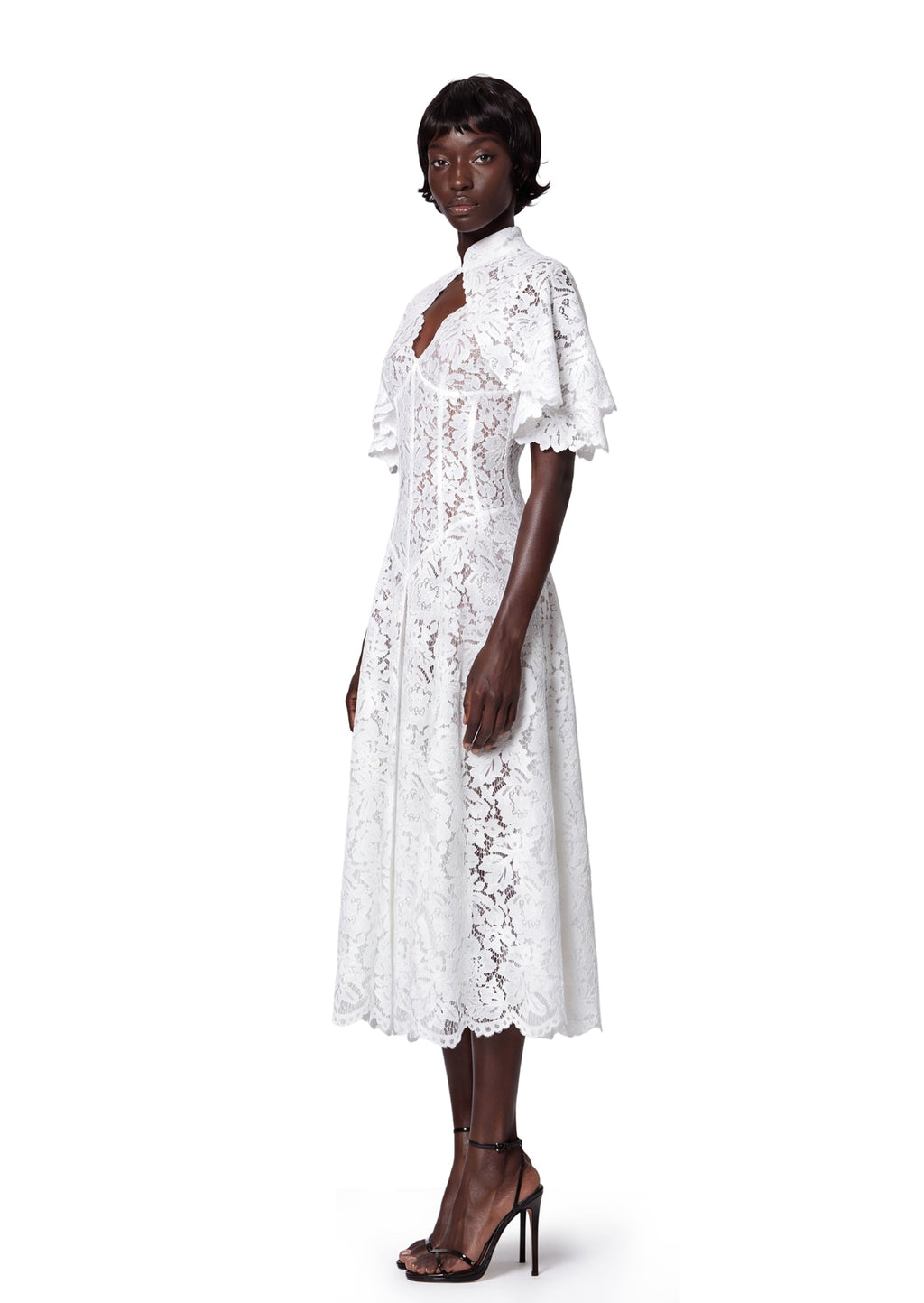 Maimun Lace Shawl Midi Dress In White