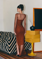 Mesh With Monochrome Lining  Maxi Dress In Coffee