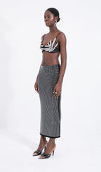 Silver-Tone Beaded Midi Skirt