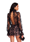 Xenon Open Back Lace Mini Dress In Black