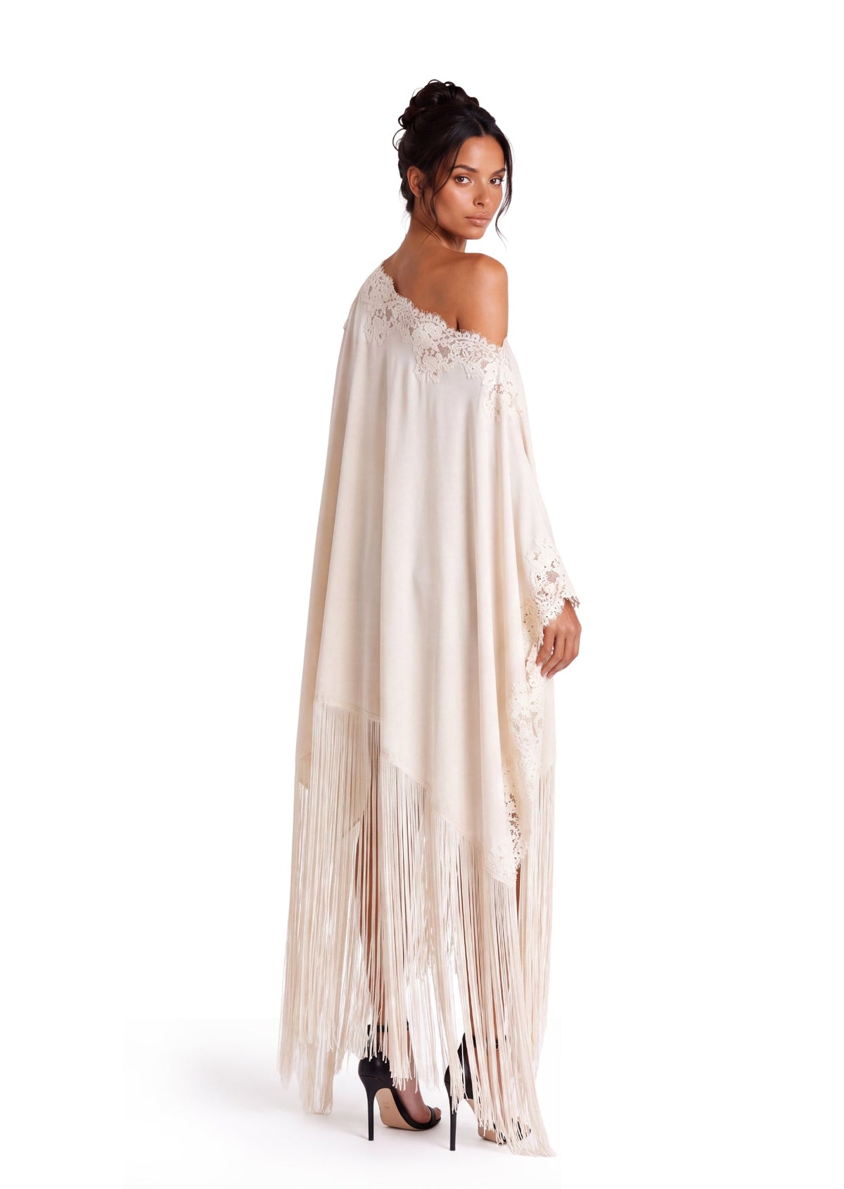 Minh Satin Lace Tassel Maxi Dress In White
