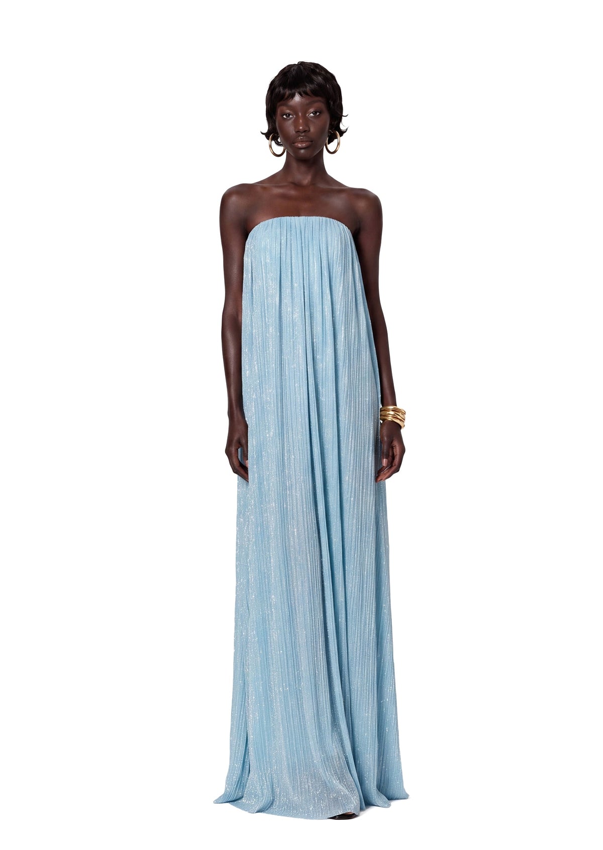 Chasca Strapless Shimmering Maxi Dress In Blue