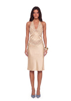 Fanta Satin Midi Dress With Lace In Apricot