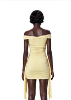 Mhina Off The Shoulder Stretch Mini Dress In Yellow
