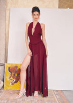 Jacobean Halter Neck Ruffle Midi Dress