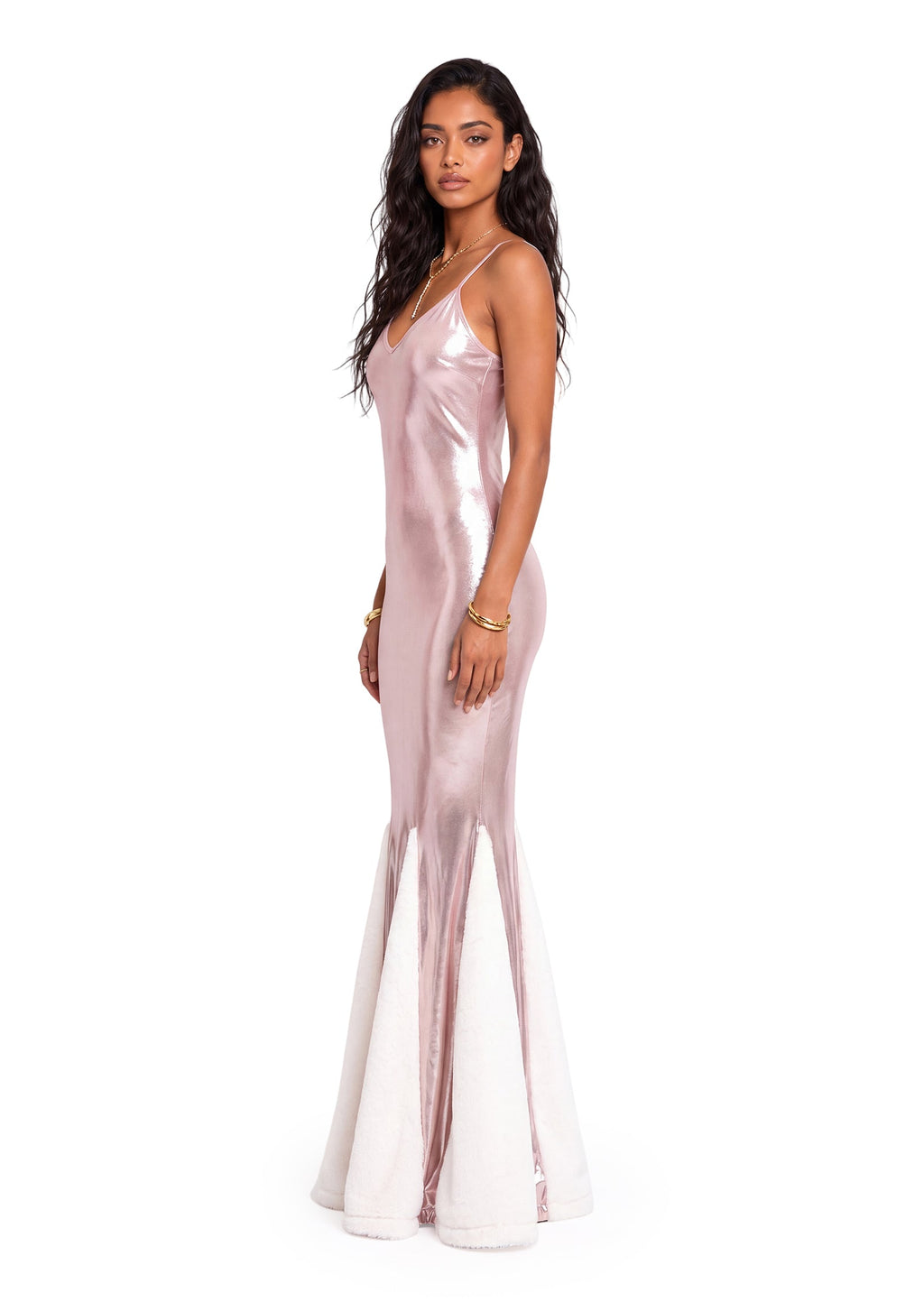 Dagon Glossy Maxi Dress In Pink