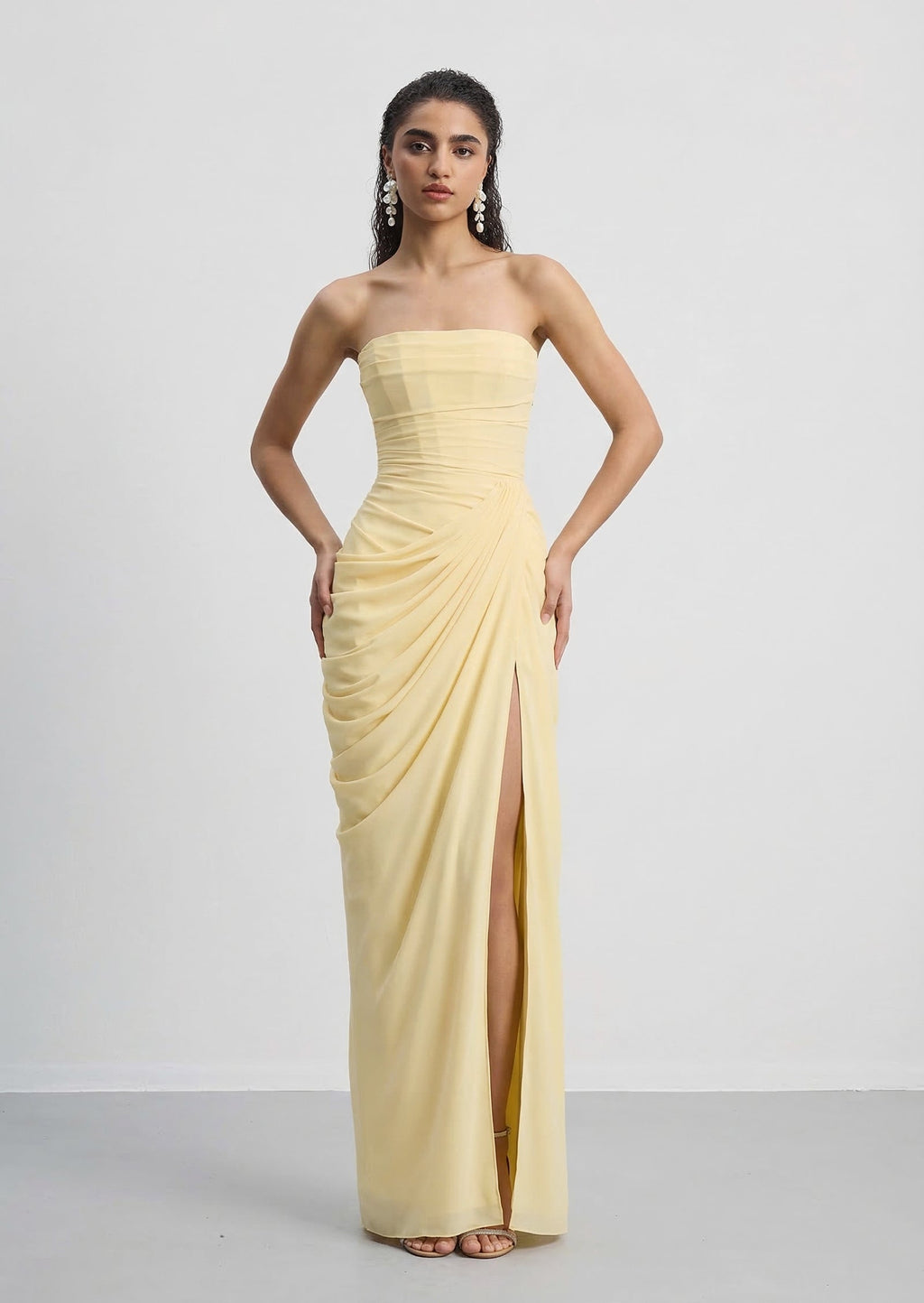 Cyra Slit Maxi Dress In Lemon
