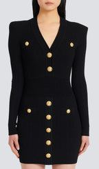 V Neck Knitted Mini Dress