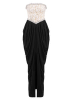 Strapless Lace Beaded Patchwork Maxi Dress