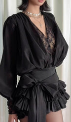Lace Waist Panel Shirt Mini Dress In Black