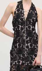 Halter Lace Mini Dress In Black
