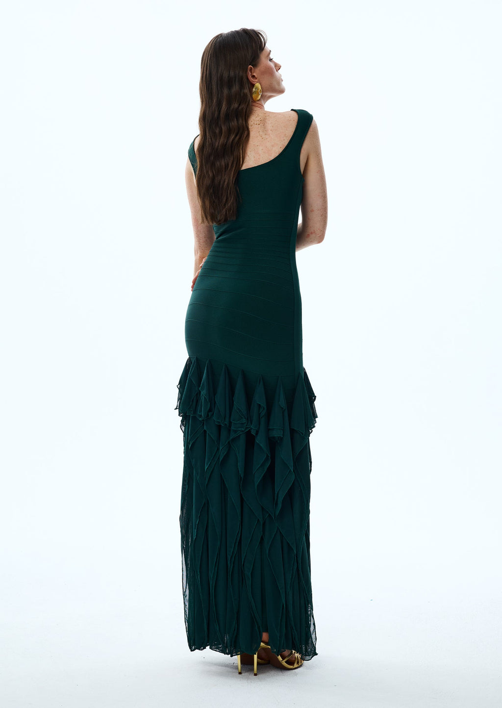 Leontine Knit Bandage Maxi Dress In Green
