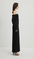 Maida Folded Neckline Maxi Dress Black
