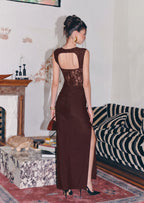 Adaiba Lace Bustier Draped Maxi Dress In Brown