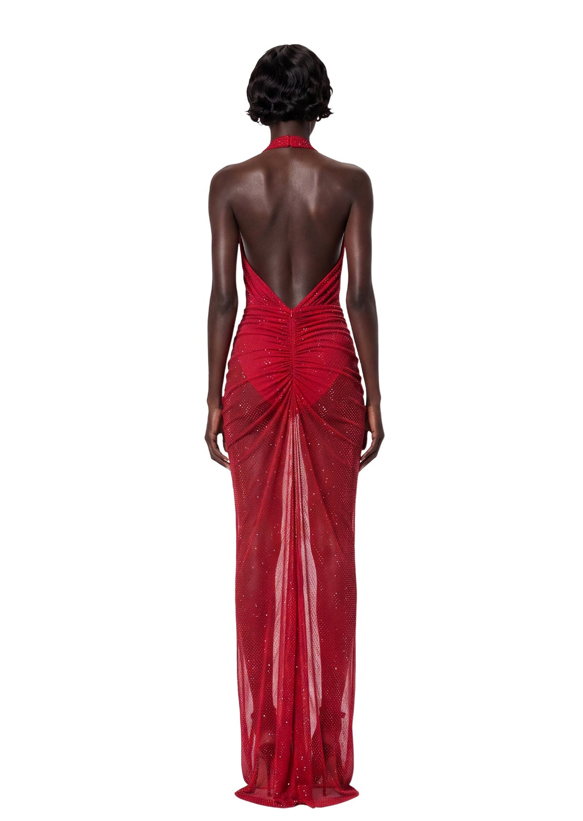 Maha Halter Neck Sparkly Maxi Dress In Red