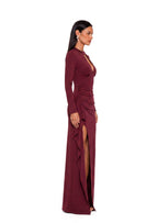 Adagio Long Sleeve Split Maxi Dress In Claret