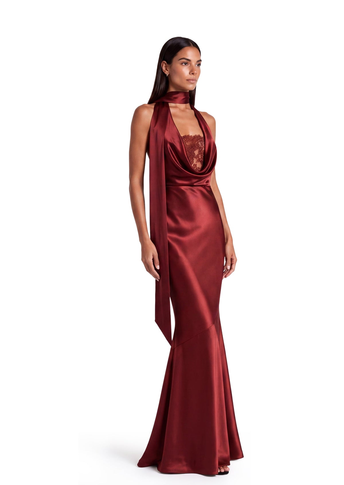 Kaiko Halter Neck Satin Lace Maxi Dress