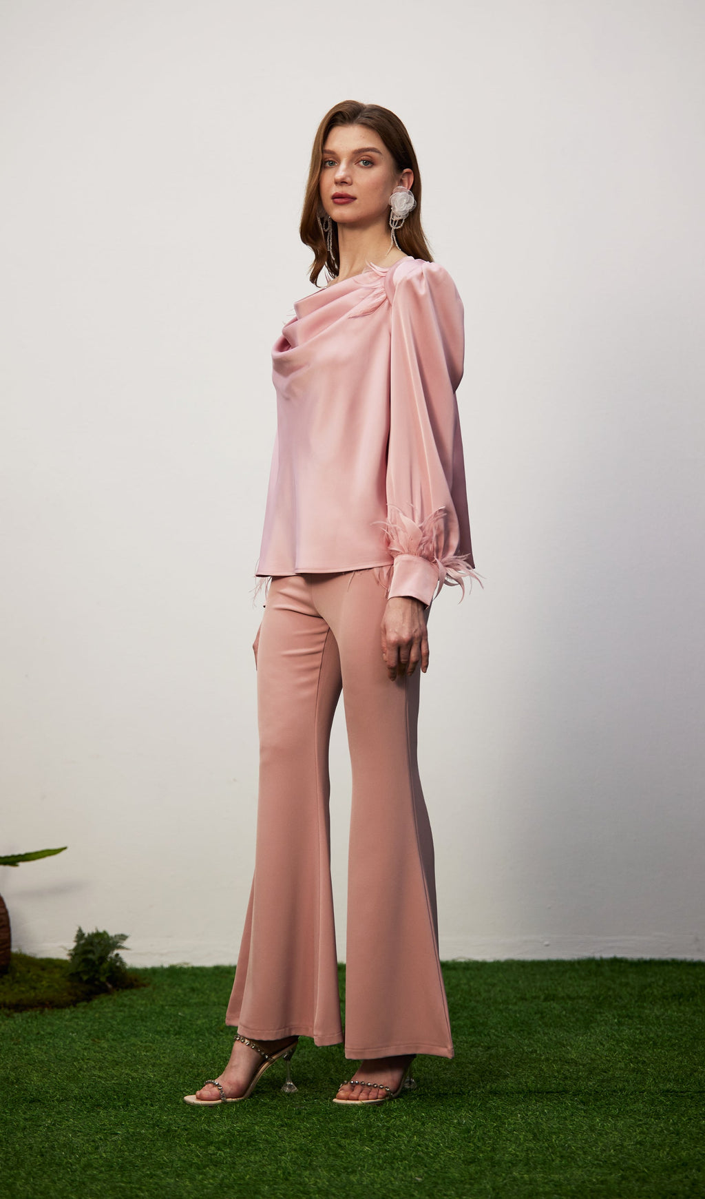 Cowel Neck Satin Blouse Top