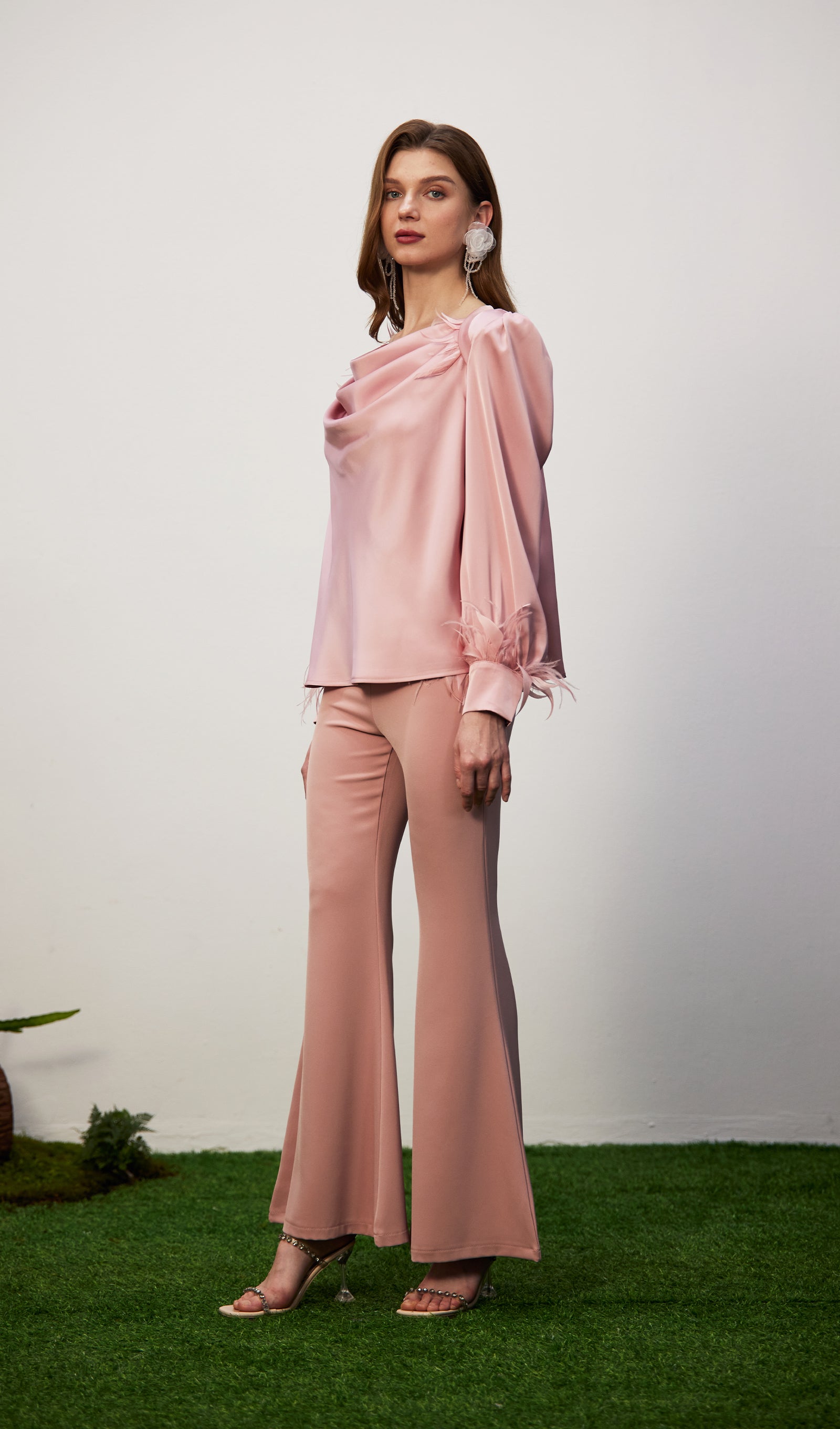 Cowel Neck Satin Blouse Top