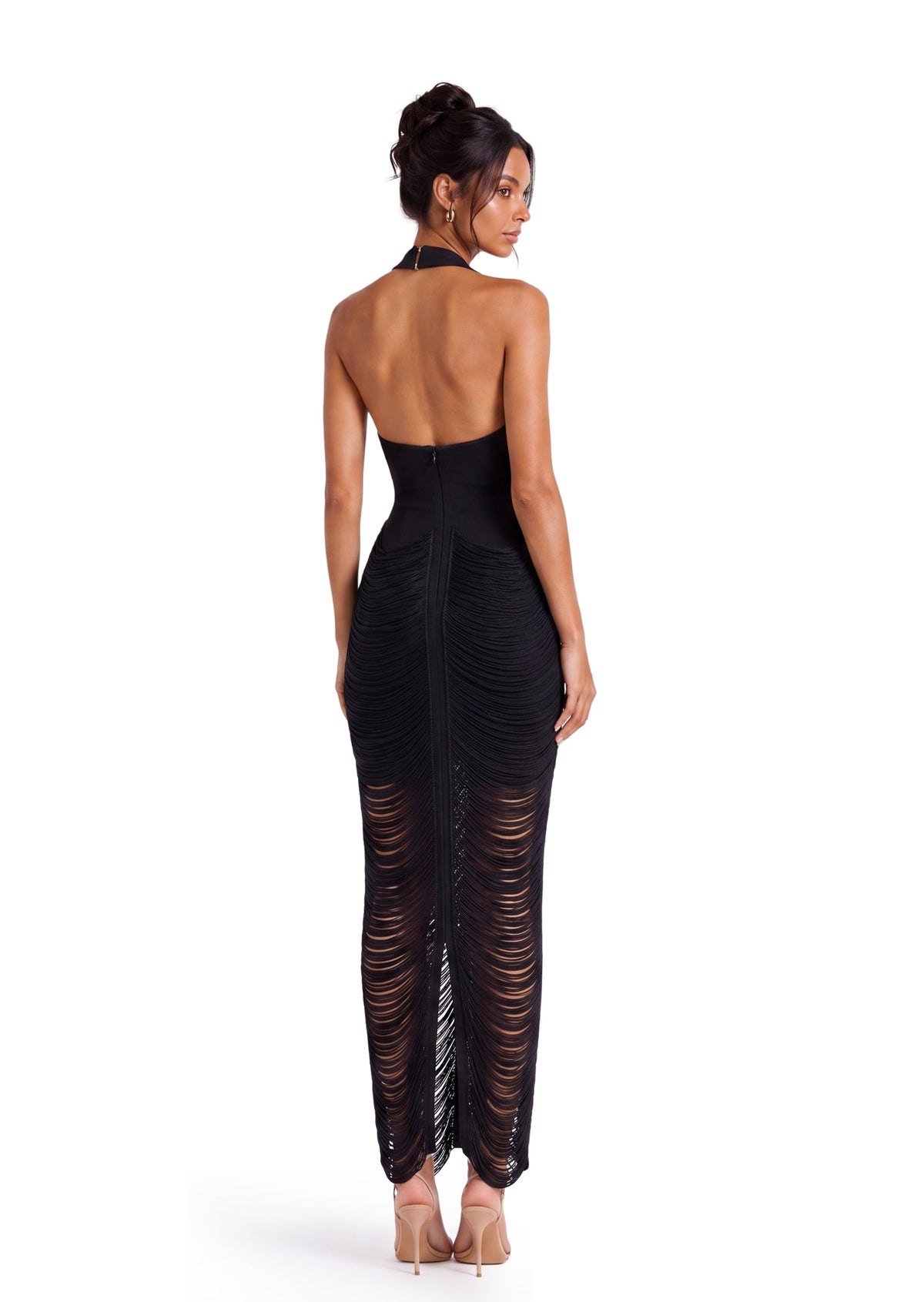 Duha Halter Neck Open Back Tassel Midi Dress