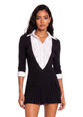 Tahir Knitted Patchwork Neckline Mini Dress
