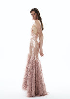 Stretch Feather Sequin Maxi Dress