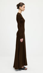 Knitted Satin Maxi Dress In Coffee