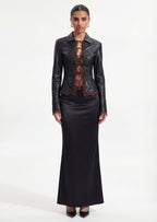 Faux Leather Tie Front Lace-Trim Top