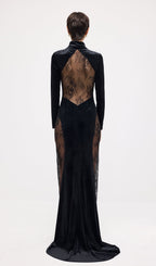 Semi-Sheer Lace Velvet Maxi Dress