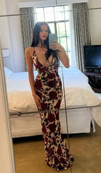 Floral Backless Bodycon Maxi Dress