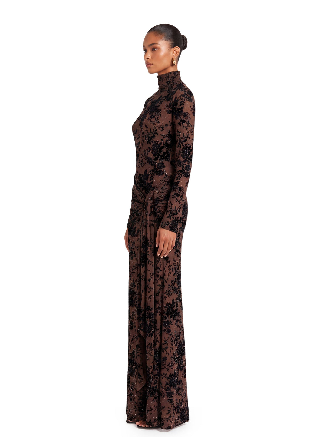 Wafa Velvet Maxi Dress In Brown