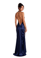 Zabby Satin Halter Neck Maxi Dress In Blue