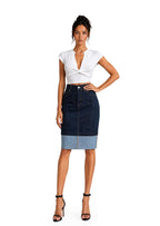 Caelus Denim Back Slit Midi Skirt In Blue