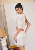 Abishek Sequined Mini Skirt Set In White