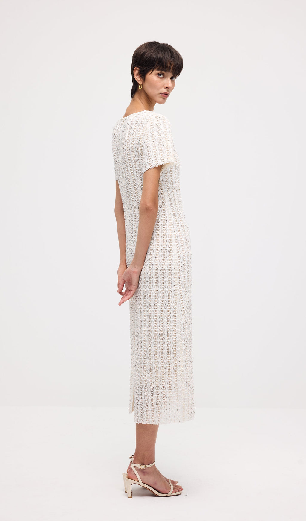 Short Sleeve Crochet Midi Dress