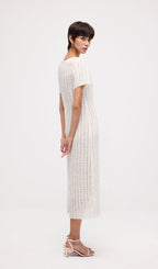 Short Sleeve Crochet Midi Dress