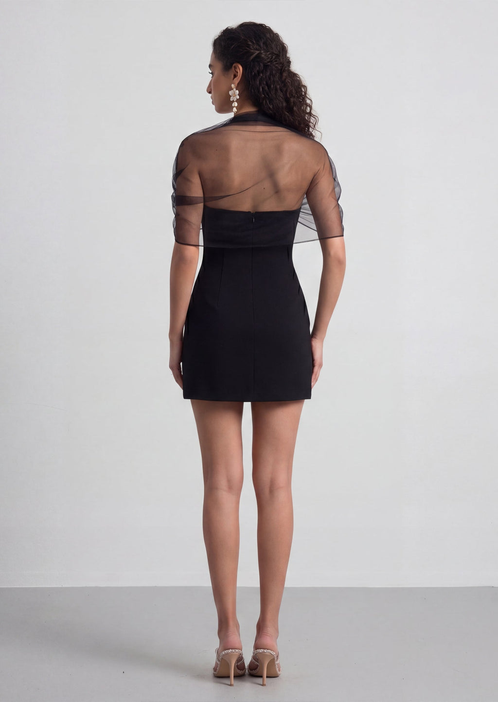 Slinky And Mesh Mini Dress In Black