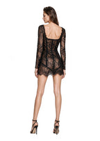 Hades Lace  Beaded Mini Dress In  Black