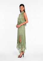 Satin Lace Trim Two Piece Set In Green