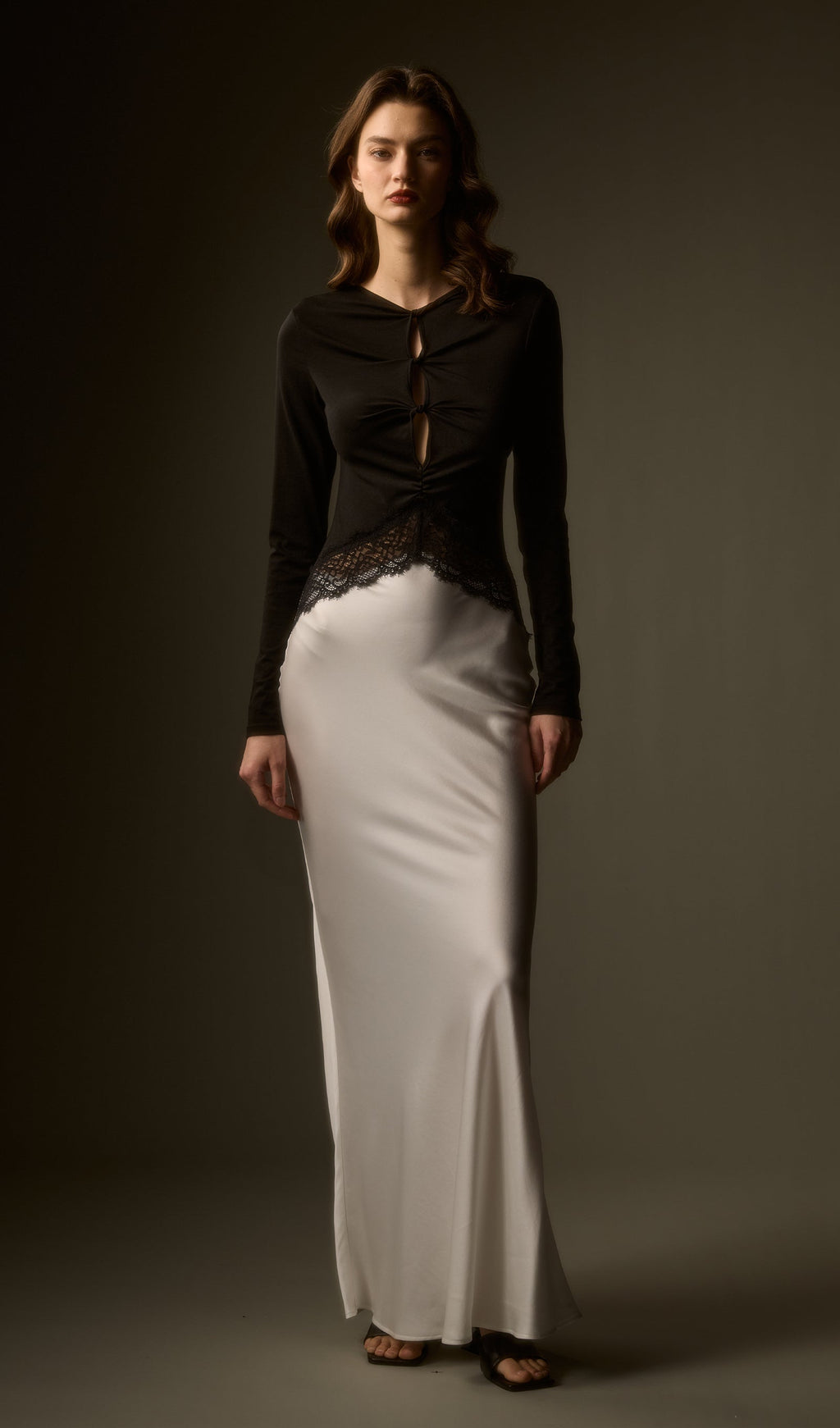 Open Twist Lace Maxi Dress In Black White