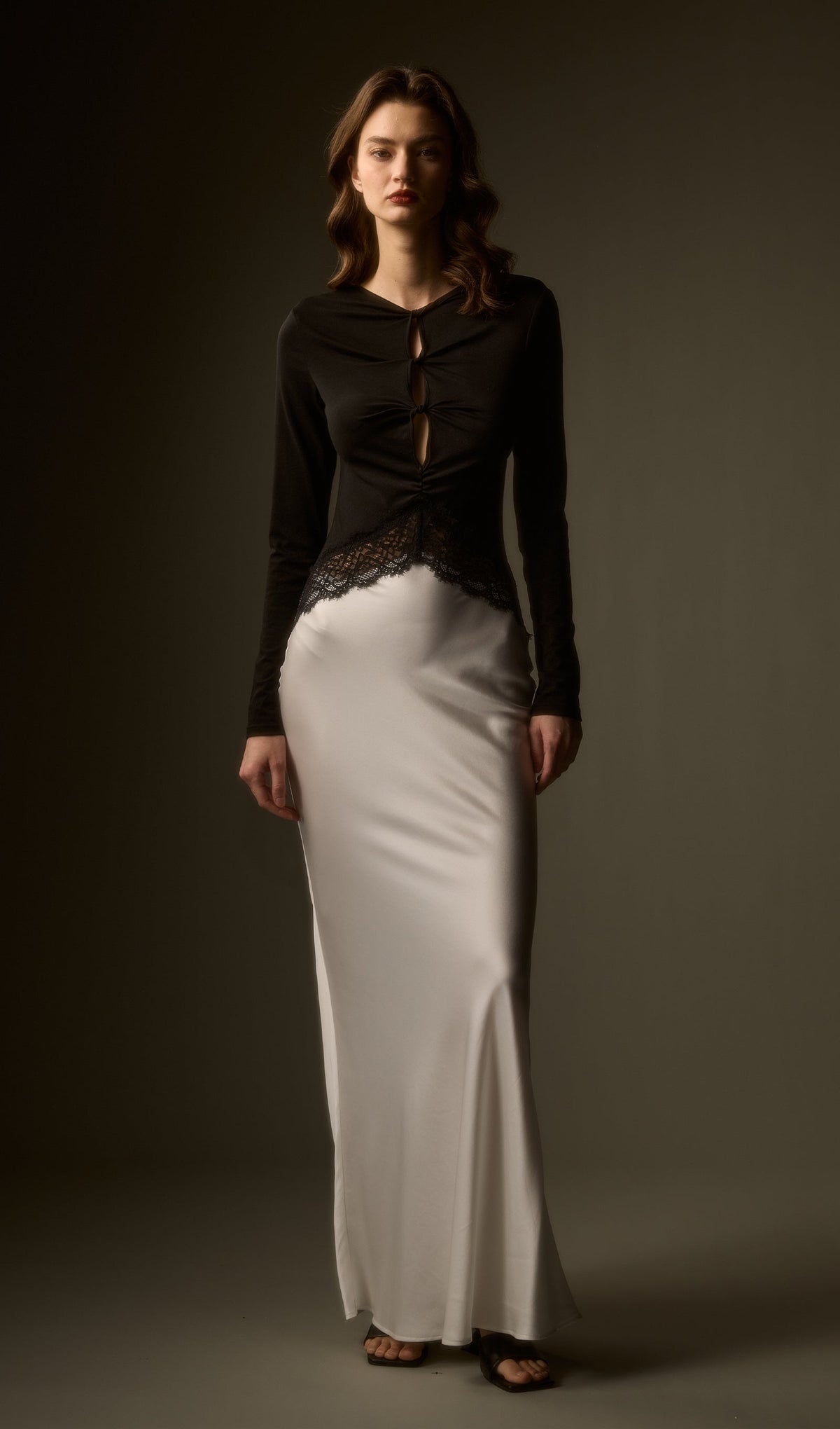 Open Twist Lace Maxi Dress In Black White