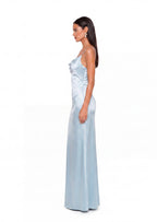 Kade Backless Satin Maxi Dress In Blue