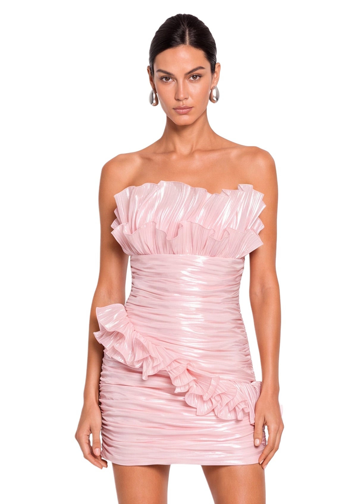Babs Off Shoulder Ruffle Mini Dress In Pink