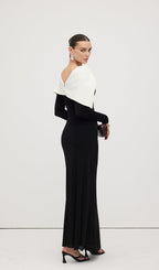 Asymmetrical Draped Shoulder Pleat Maxi Dress
