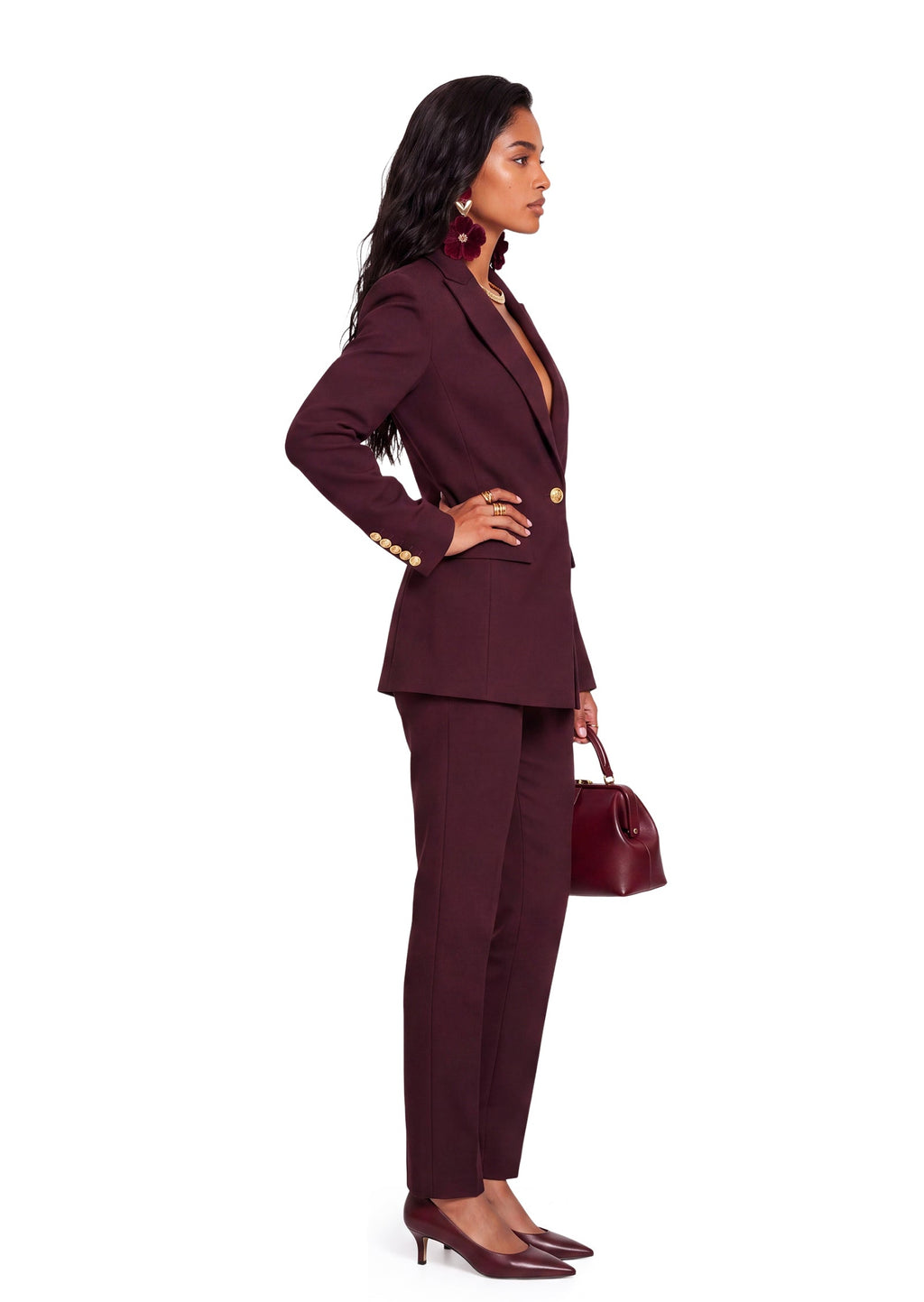 Tadria V Neck Suit Jacket In Claret