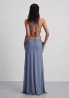 Sydnie Cut Out Maxi Dress With Feathers In Blue